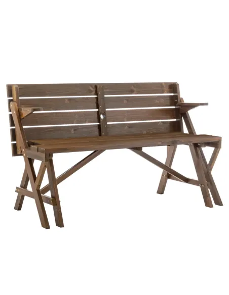 Set Grădină 2în1 ZAGIR, Masă cu Bancă Integrată, 139.5x133.5x73 cm, Lemn de Pin, Maro | MobilaOK