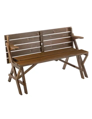 Set Grădină 2în1 ZAGIR, Masă cu Bancă Integrată, 139.5x133.5x73 cm, Lemn de Pin, Maro | MobilaOK