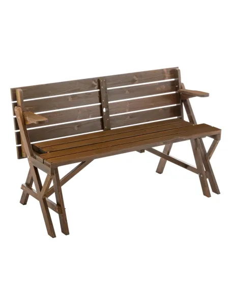 Set Grădină 2în1 ZAGIR, Masă cu Bancă Integrată, 139.5x133.5x73 cm, Lemn de Pin, Maro | MobilaOK