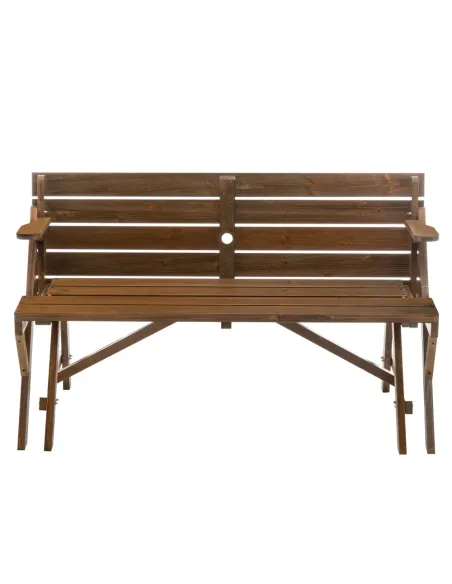 Set Grădină 2în1 ZAGIR, Masă cu Bancă Integrată, 139.5x133.5x73 cm, Lemn de Pin, Maro | MobilaOK