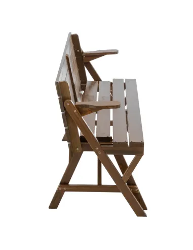 Set Grădină 2în1 ZAGIR, Masă cu Bancă Integrată, 139.5x133.5x73 cm, Lemn de Pin, Maro | MobilaOK