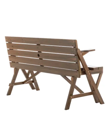 Set Grădină 2în1 ZAGIR, Masă cu Bancă Integrată, 139.5x133.5x73 cm, Lemn de Pin, Maro | MobilaOK