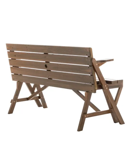 Set Grădină 2în1 ZAGIR, Masă cu Bancă Integrată, 139.5x133.5x73 cm, Lemn de Pin, Maro | MobilaOK