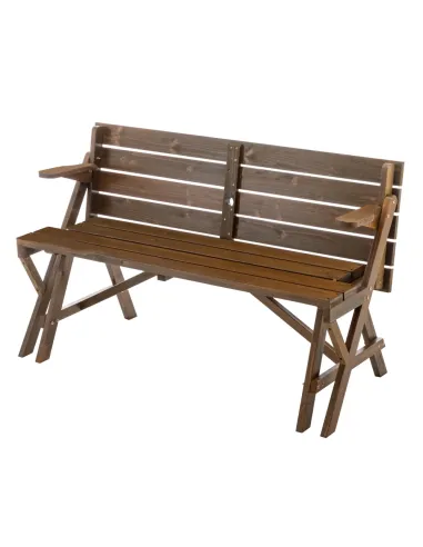 Set Grădină 2în1 ZAGIR, Masă cu Bancă Integrată, 139.5x133.5x73 cm, Lemn de Pin, Maro | MobilaOK