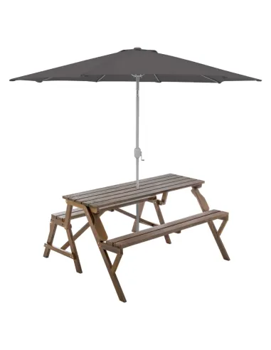 Set Grădină 2în1 ZAGIR, Masă cu Bancă Integrată, 139.5x133.5x73 cm, Lemn de Pin, Maro | MobilaOK