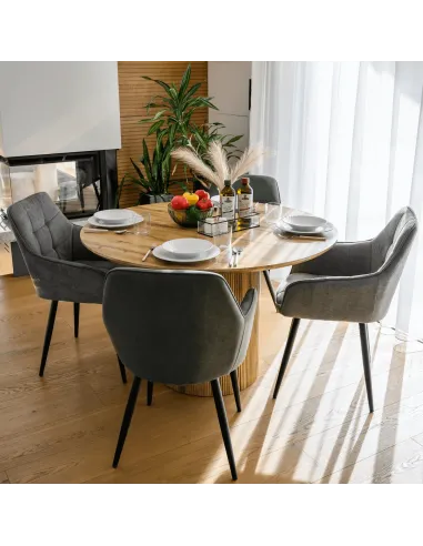 Masă de sufragerie MAHIR TIP 2, living, Ø 120 cm, MDF furniruit stejar | MobilaOK