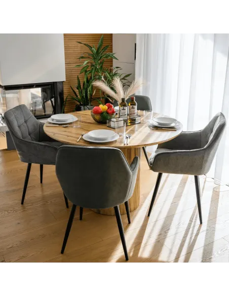 Masă de sufragerie MAHIR TIP 2, living, Ø 120 cm, MDF furniruit stejar | MobilaOK
