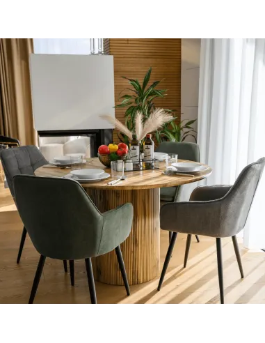 Masă de sufragerie MAHIR TIP 2, living, Ø 120 cm, MDF furniruit stejar | MobilaOK