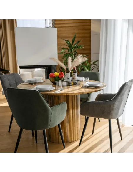 Masă de sufragerie MAHIR TIP 2, living, Ø 120 cm, MDF furniruit stejar | MobilaOK