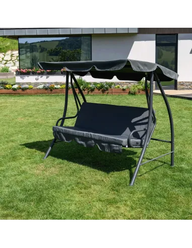 Leagăn de grădină KEMI, gri, pentru terasă, 199x120x175 cm, metal și poliester | MobilaOK