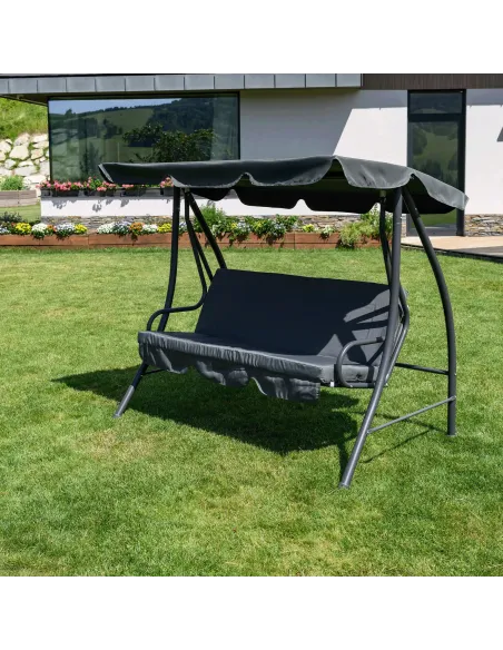 Leagăn de grădină KEMI, gri, pentru terasă, 199x120x175 cm, metal și poliester | MobilaOK