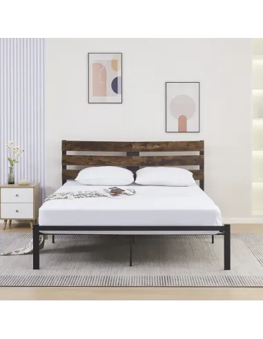 Pat, ANEYA, dormitor, 160x200, PAL stejar rustic/metal | MobilaOK