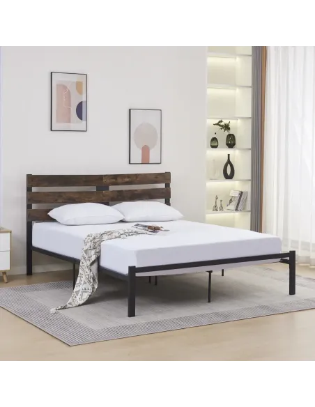 Pat, ANEYA, dormitor, 160x200, PAL stejar rustic/metal | MobilaOK
