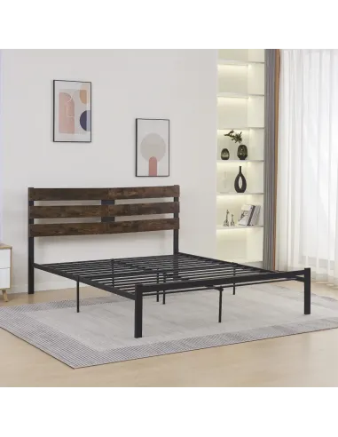 Pat, ANEYA, dormitor, 160x200, PAL stejar rustic/metal | MobilaOK