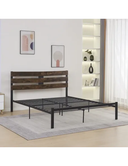 Pat, ANEYA, dormitor, 160x200, PAL stejar rustic/metal | MobilaOK