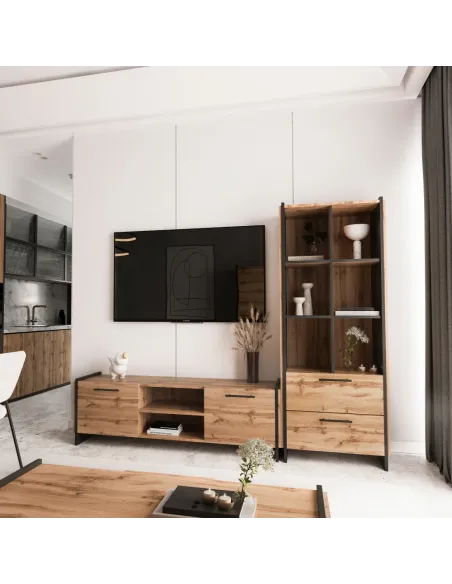 Măsuță TV AMONI 2D pentru living, 159x45x50 cm, PAL melaminat | MobilaOK