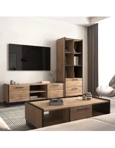 Măsuță de cafea AMONI 1S living, 126x60x35 cm, PAL lamina stejar wotan/negru | MobilaOK 2