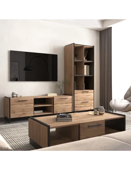 Măsuță de cafea AMONI 1S living, 126x60x35 cm, PAL lamina stejar wotan/negru | MobilaOK