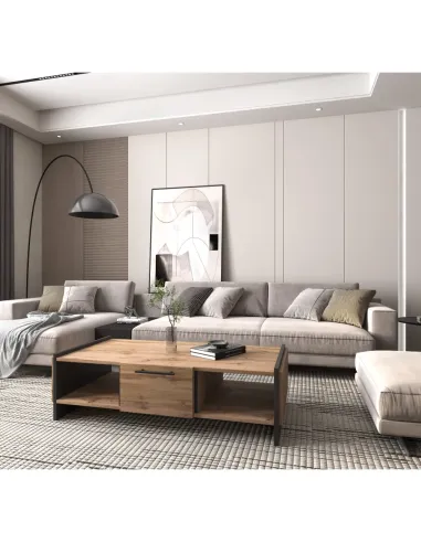 Măsuță de cafea AMONI 1S living, 126x60x35 cm, PAL lamina stejar wotan/negru | MobilaOK