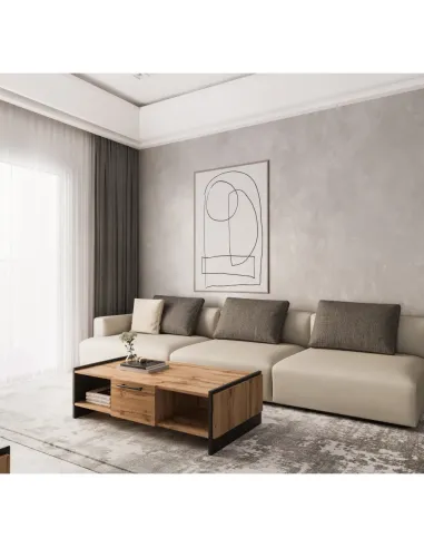 Măsuță de cafea AMONI 1S living, 126x60x35 cm, PAL lamina stejar wotan/negru | MobilaOK