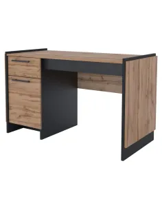 Birou PC AMONI, 126x60x77 cm, PAL melaminat stejar wotan/negru | MobilaOK