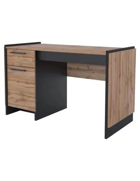 Birou PC AMONI, 126x60x77 cm, PAL melaminat stejar wotan/negru | MobilaOK