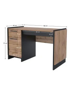 Birou PC AMONI, 126x60x77 cm, PAL melaminat stejar wotan/negru | MobilaOK 2