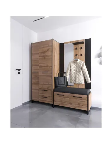 Dulap AMONI, dormitor/hol, 82x45x192.5 cm, PAL melaminat stejar wotan/negru | MobilaOK