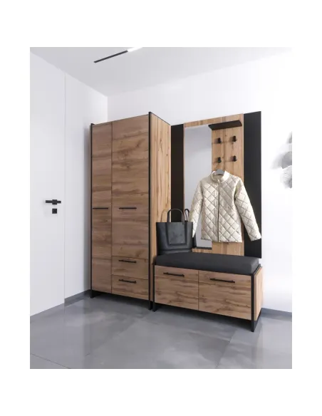 Dulap AMONI, dormitor/hol, 82x45x192.5 cm, PAL melaminat stejar wotan/negru | MobilaOK