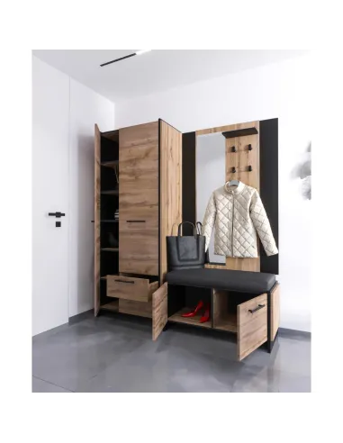 Dulap AMONI, dormitor/hol, 82x45x192.5 cm, PAL melaminat stejar wotan/negru | MobilaOK