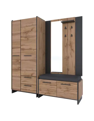 Dulap AMONI, dormitor/hol, 82x45x192.5 cm, PAL melaminat stejar wotan/negru | MobilaOK