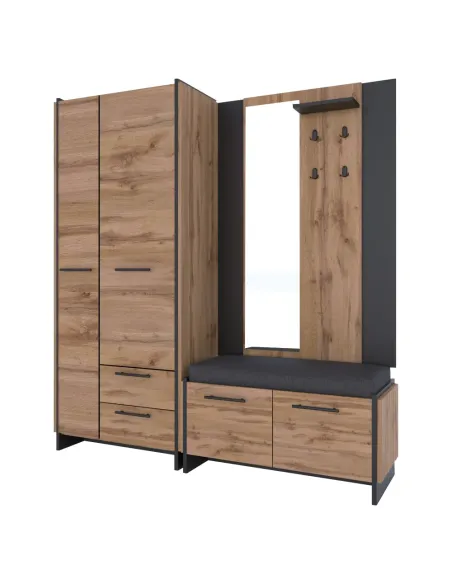 Dulap AMONI, dormitor/hol, 82x45x192.5 cm, PAL melaminat stejar wotan/negru | MobilaOK