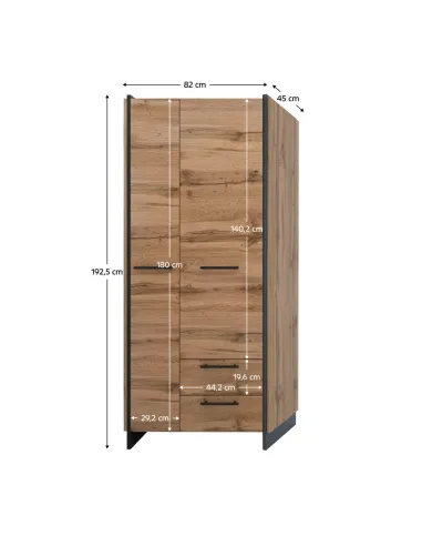 Dulap AMONI, dormitor/hol, 82x45x192.5 cm, PAL melaminat stejar wotan/negru | MobilaOK
