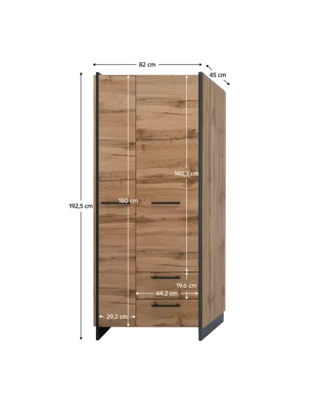 Dulap AMONI, dormitor/hol, 82x45x192.5 cm, PAL melaminat stejar wotan/negru | MobilaOK