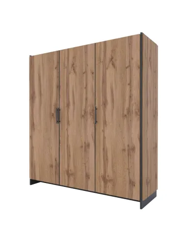 Dulap AMONI 3D, dormitor/hol, 180x52x192.5 cm, PAL melaminat stejar wotan/negru | MobilaOK