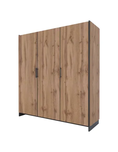 Dulap AMONI 3D, dormitor/hol, 180x52x192.5 cm, PAL melaminat stejar wotan/negru | MobilaOK