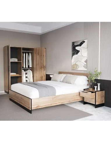 Dulap AMONI 3D, dormitor/hol, 180x52x192.5 cm, PAL melaminat stejar wotan/negru | MobilaOK