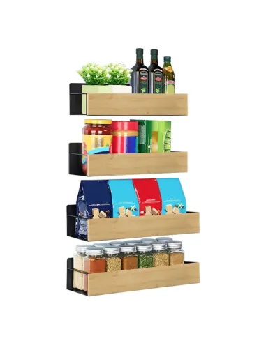Poliță, ZOBER TYP 1, bucătărie, 27x8.5x7.5 cm & 29.5x9.5x7.5 cm, Bambus și Oțel | MobilaOK