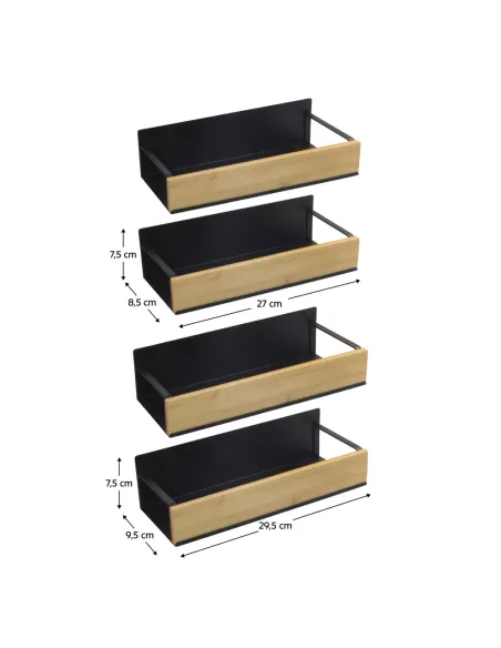Poliță, ZOBER TYP 1, bucătărie, 27x8.5x7.5 cm & 29.5x9.5x7.5 cm, Bambus și Oțel | MobilaOK