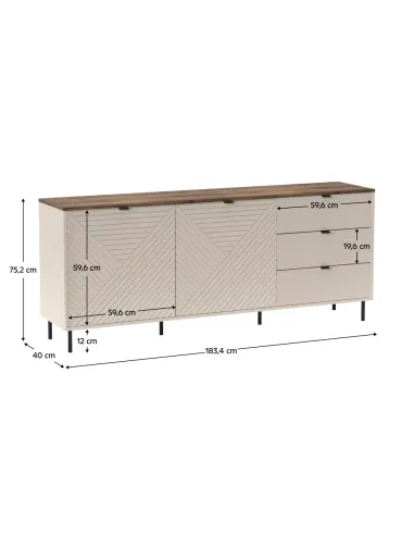 Comodă EYCO 2D3S pentru dormitor/hol, 183.4x40x75.2 cm, PAL/MDF | MobilaOK