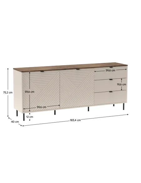 Comodă EYCO 2D3S pentru dormitor/hol, 183.4x40x75.2 cm, PAL/MDF | MobilaOK