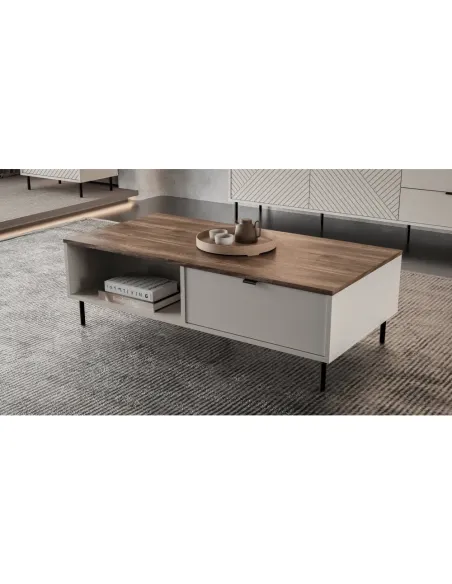 Măsuță de cafea EYCO, living, 110x60x37 cm, PAL/MDF înfoliat și metal | MobilaOK