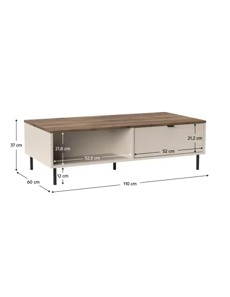 Măsuță de cafea EYCO, living, 110x60x37 cm, PAL/MDF înfoliat și metal | MobilaOK