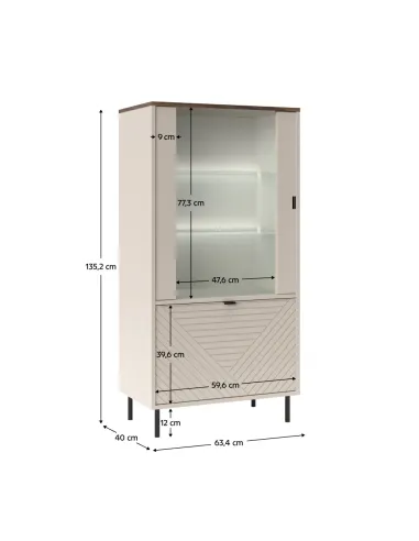 Vitrină joasă EYCO, living/hol, 63.4x40x135.2 cm, PAL/MDF și metal | MobilaOK