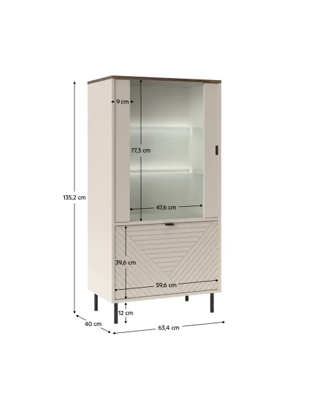 Vitrină joasă EYCO, living/hol, 63.4x40x135.2 cm, PAL/MDF și metal | MobilaOK