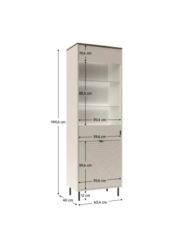 Vitrină EYCO, living/hol, 63.4x40x194.6 cm, PAL/MDF înfoliat | MobilaOK