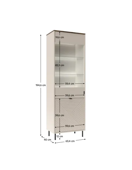 Vitrină EYCO, living/hol, 63.4x40x194.6 cm, PAL/MDF înfoliat | MobilaOK