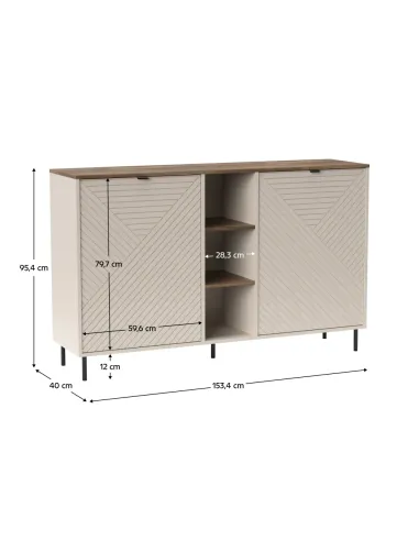 Comodă EYCO 2D pentru dormitor/hol, 153.4x40x95.4 cm, PAL/MDF cu finisaj stejar castello | MobilaOK