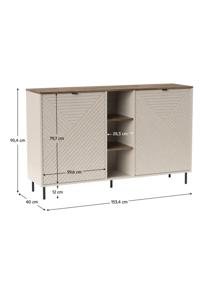 Comodă EYCO 2D pentru dormitor/hol, 153.4x40x95.4 cm, PAL/MDF cu finisaj stejar castello | MobilaOK
