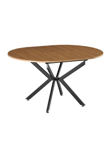 Masă extensibilă de dining, stejar deschis/neagră, 100x100-140x75 cm, ABERO TIP 1 | MobilaOK